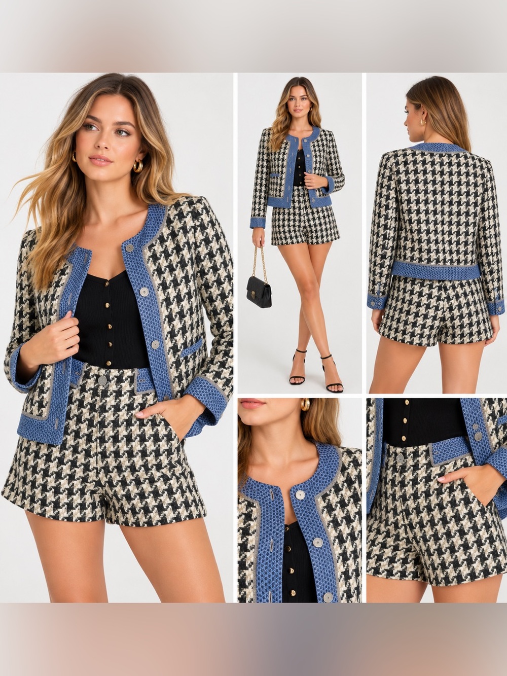 Mystree NWT Houndstooth Tweed Jacket & Shorts 2 Piece Set Size L